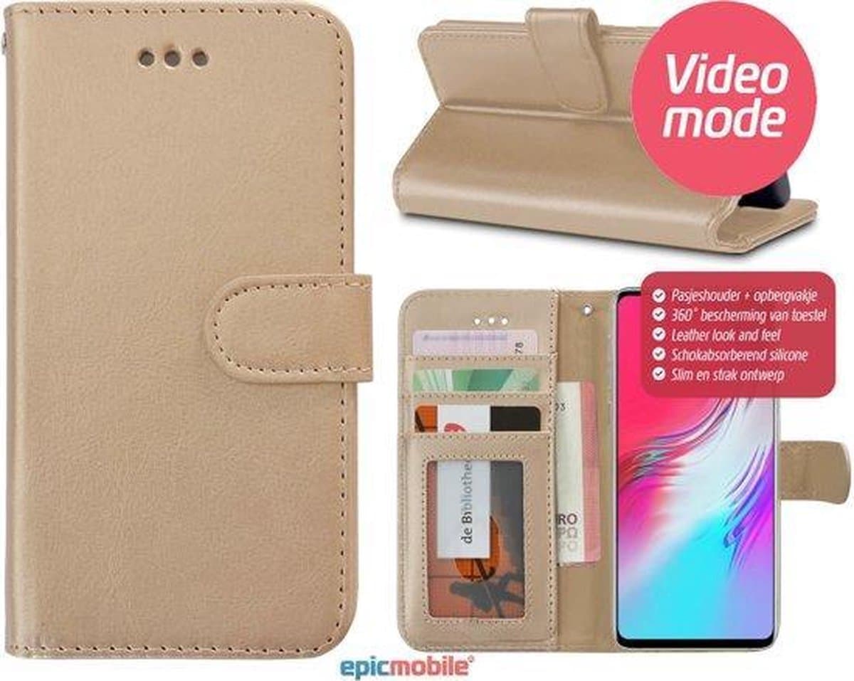 Hoesje geschikt voor Samsung Galaxy S10 plus Boek hoesje met pasjeshouder - Luxe portemonnee hoesje - Goud