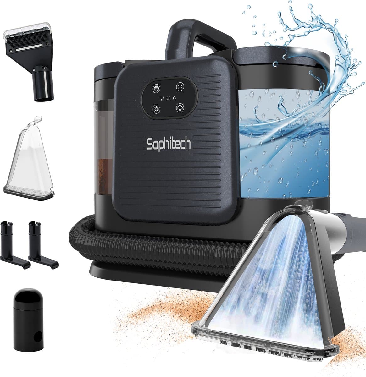 Sophitech DeepClean Pro - Draagbare Vlekkenreiniger & Meubelreiniger - Tapijtreiniger - 100°C Stoomfunctie - 60°C Verwarmfunctie - Krachtige 13 KPa Zuigkracht - 3 Opzetstukken