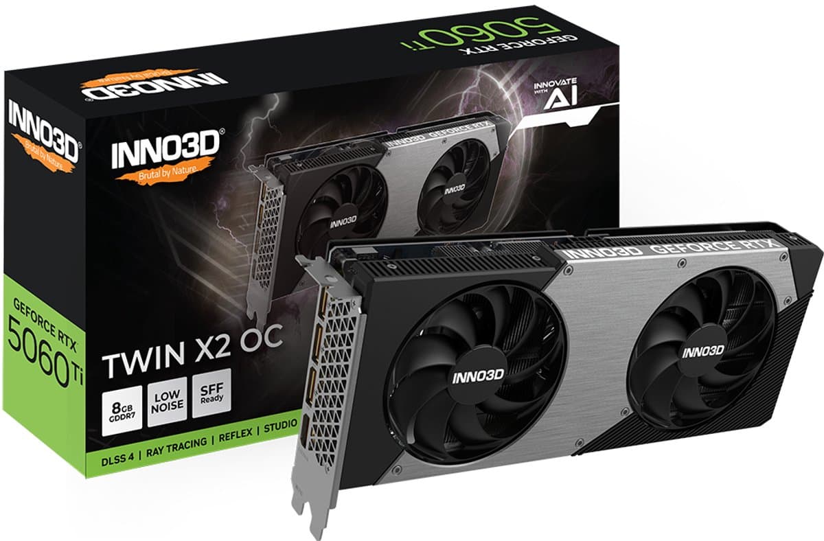 INNO3D NVIDIA GeForce RTX 5060 Ti TWIN X2 OC - Videokaart - 8GB - GDDR7 - PCIe 5.0 - 1x HDMI 2.1b - 3x DisplayPort 2.1a