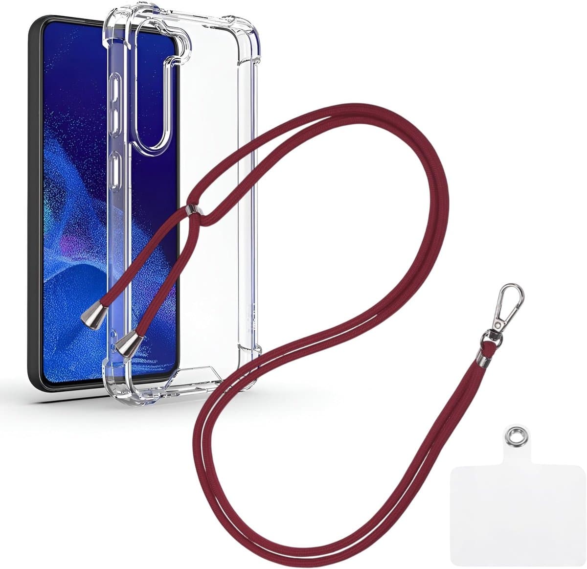 Shock Proof Case Hoes Geschikt voor Samsung Galaxy S23 Hoesje Transparant Met universele Telefoonkoord bordeaux - Cover - Nek Hanger - Koord Hoes