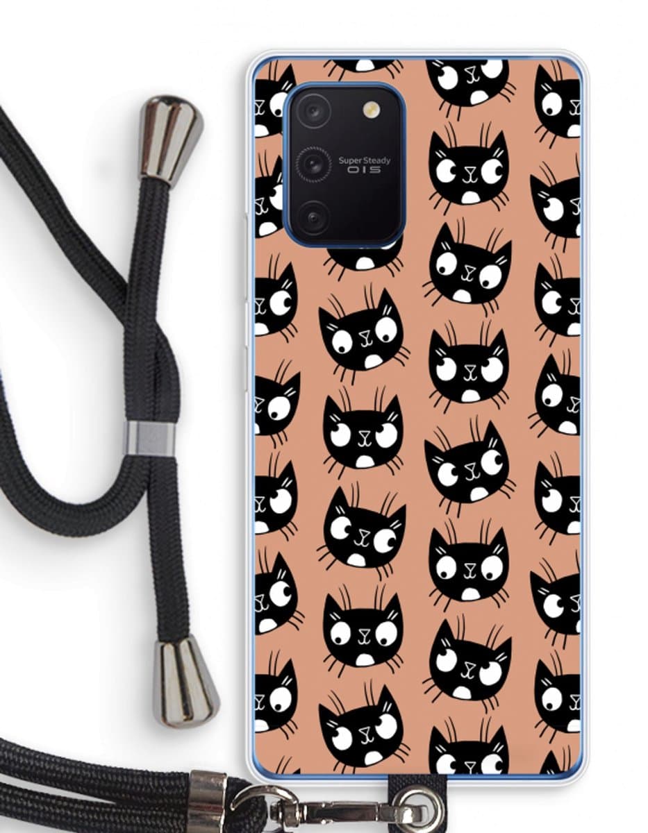 Case Company® - Hoesje met koord geschikt voor Samsung Galaxy Note 10 Lite hoesje met Koord - Kat - Telefoonhoesje met Zwart Koord - Bescherming aan alle Kanten en Over de Schermrand