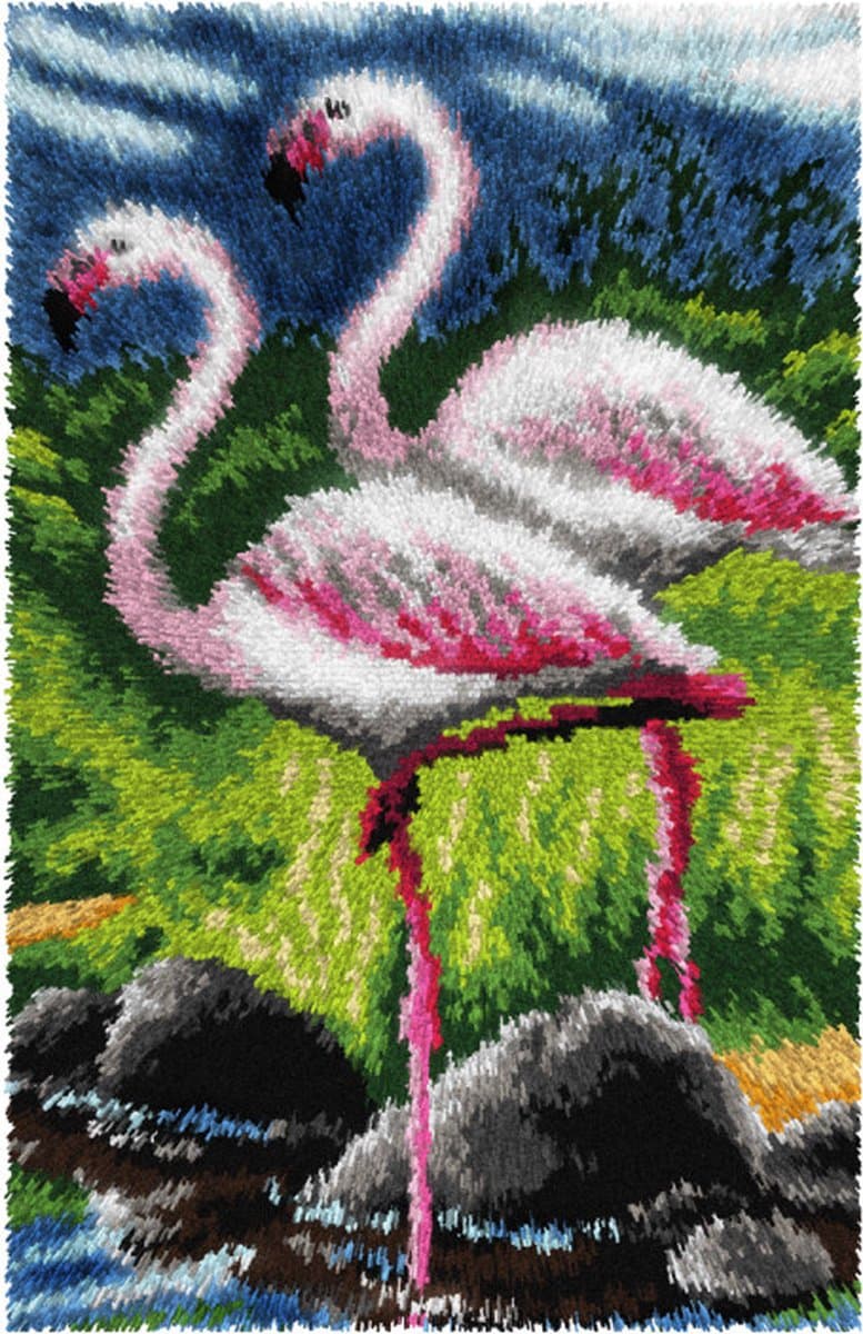 KNOOPKLEED ORCHIDEA - TWEE FLAMINGOS - 50 x 75 cm - inclusief knoopnaald