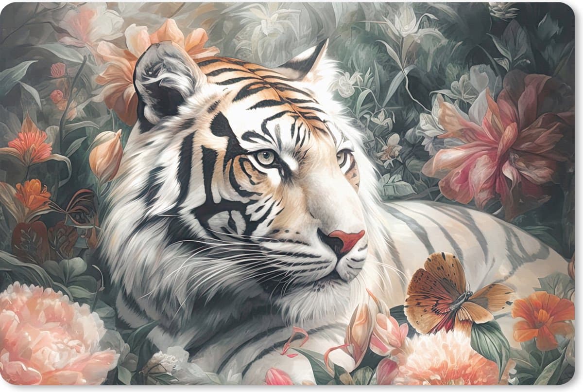 Muismat XXL 90x60 cm - Bureau onderlegger - Bureau mat Tijger - Wilde dieren - Bloemen - Jungle - Bureaumat - Gaming mousepad xl - Bureaulegger groot - Computer deskmat