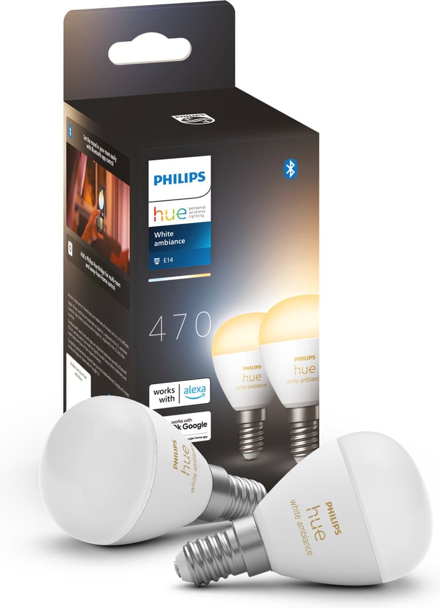 Philips Hue Luster kogellamp White Ambiance E14 2-pack