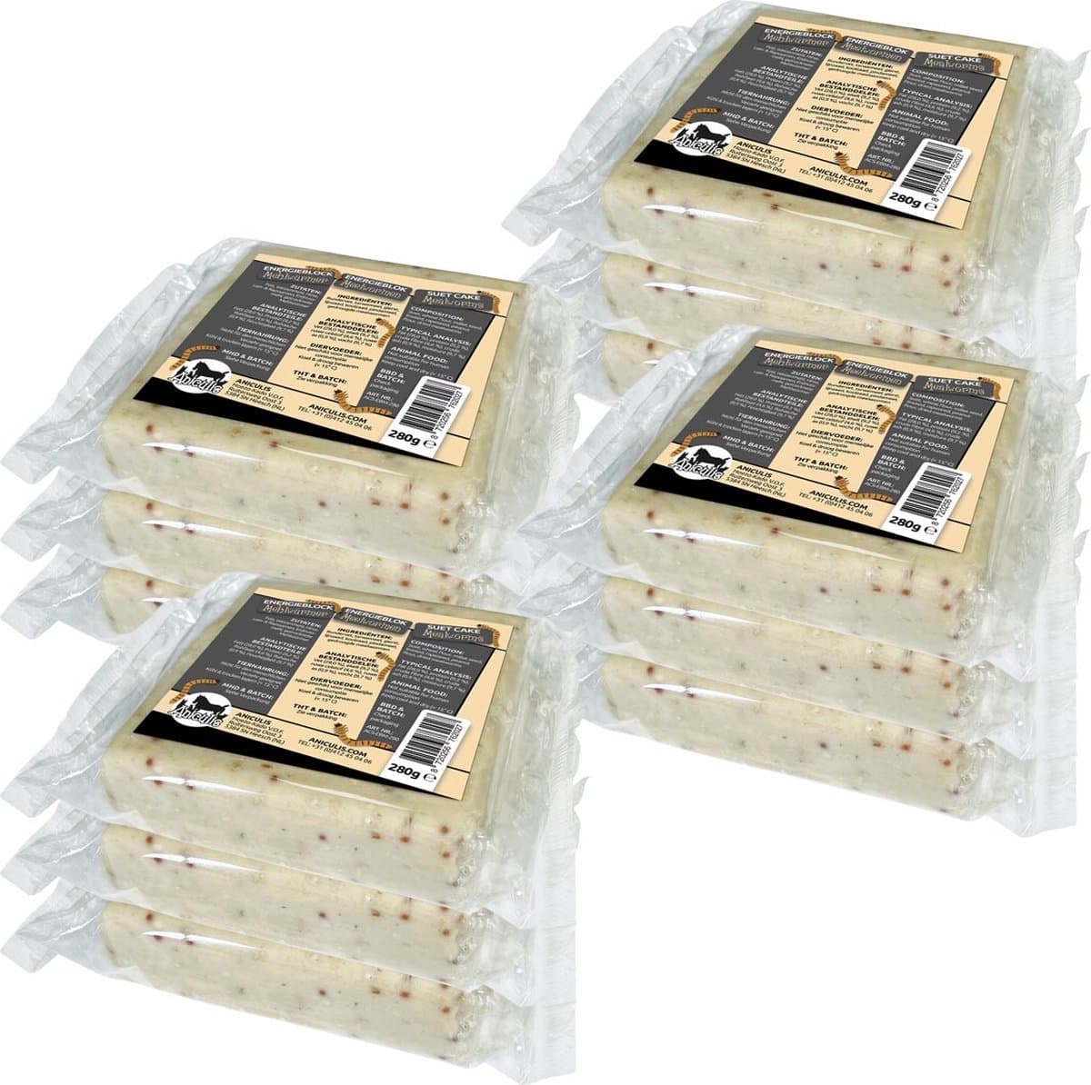 Aniculis - Energieblokken / Vetblokken voor tuinvogels met meelwormen - MultiPack (12 x 280g) - Grote bron van energie en eiwitten - Geschikt om het hele jaar door te voeren