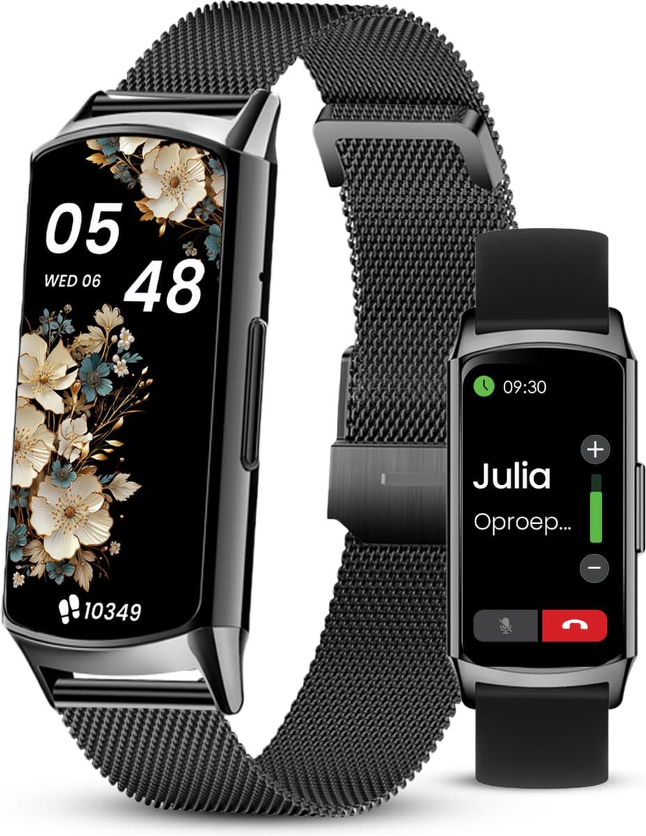 Avalue Luxe AMOLED Smartwatch Dames - Activity Tracker - Bluetooth Call - Stappenteller - Bloeddrukmeter - RVS en Siliconen Band