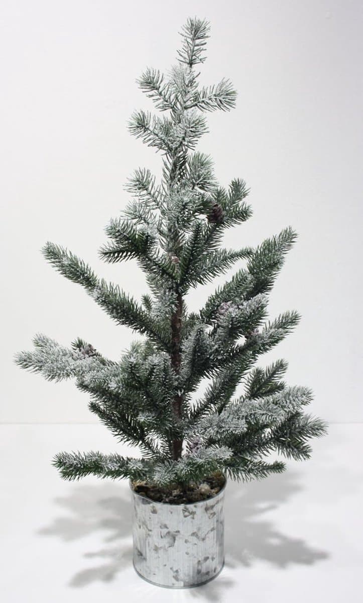 Kerstboom in metalen pot besneeuwd Ø32x66cm