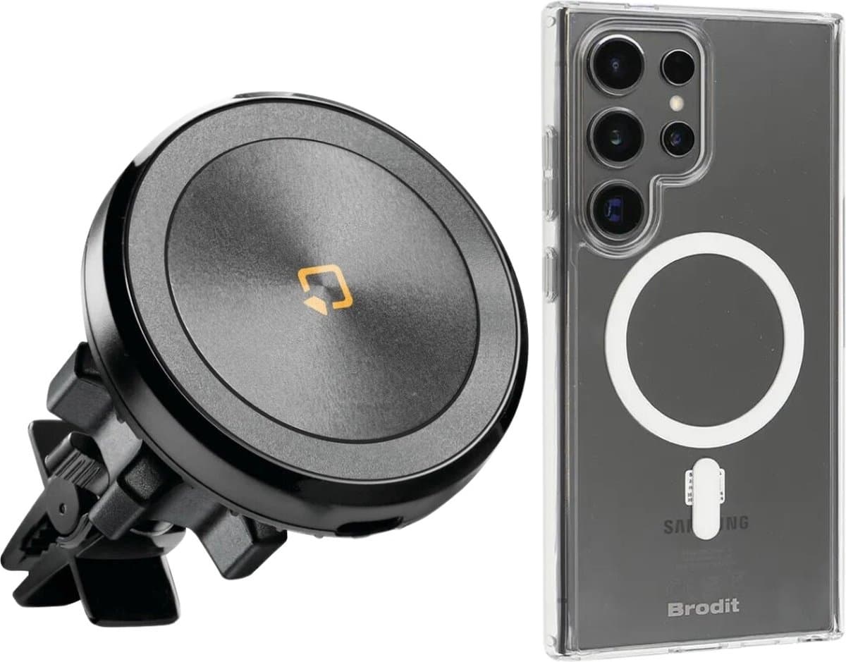 magnetische airvent telefoonhouder draadloos opladen (magsafe) + Brodit Samsung hoes MagSafe