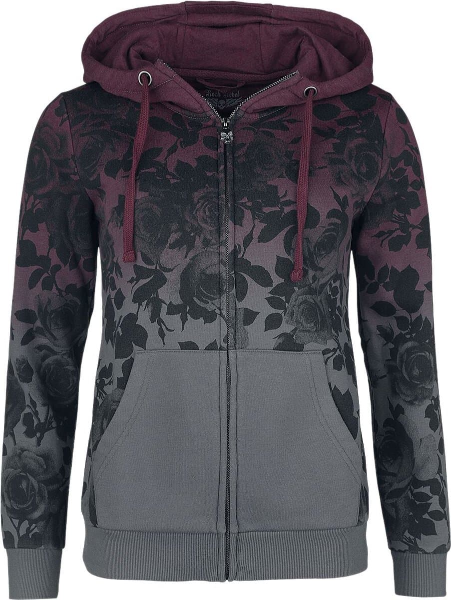 Rock Rebel by EMP Bordeaux-grijs sweater met roze all-over print en dip dye kleurverloop - Dames - S