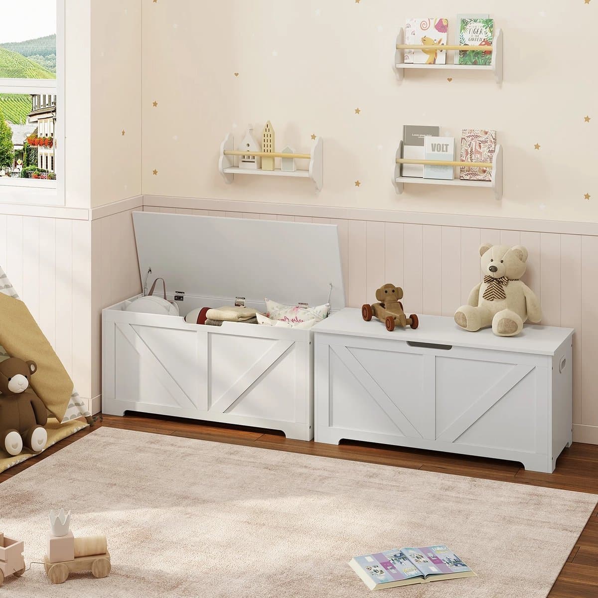 Huis-tuin online-Opbergbank - Speelgoed -Opslag -Kast -100X47X40Cm -Schoenbank - 2 Veiligheidsscharnieren