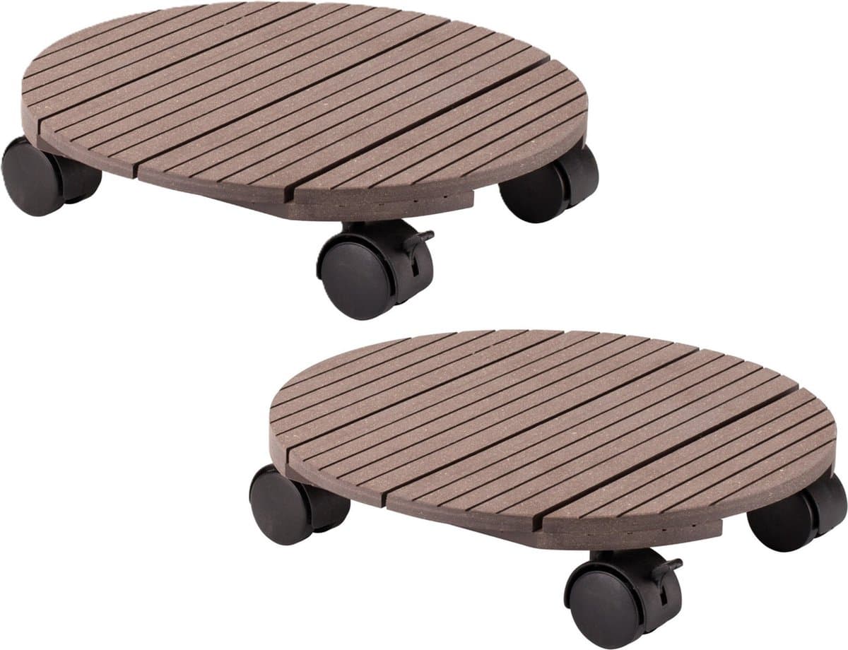 Form Plastic Plantenpot Trolley - 2x - Composiet - Bruin - Rond - 30 x 30 cm - Max 80 Kilo
