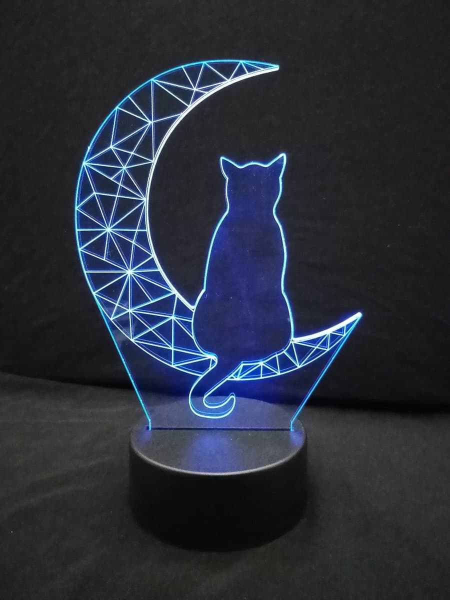 Lumiasfer - Nachtlamp 'Kat in maanlicht' - LED lamp - 3D Illusion - 7 kleuren en 4 effecten