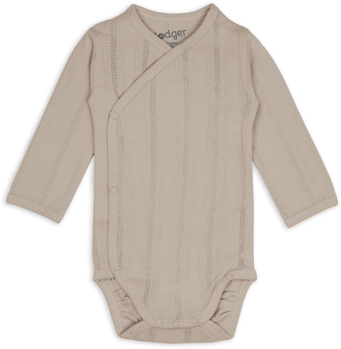 Lodger Romper met lange mouwen - Pointelle - Bruin - Maat 56 - bio katoen - Overslag romper