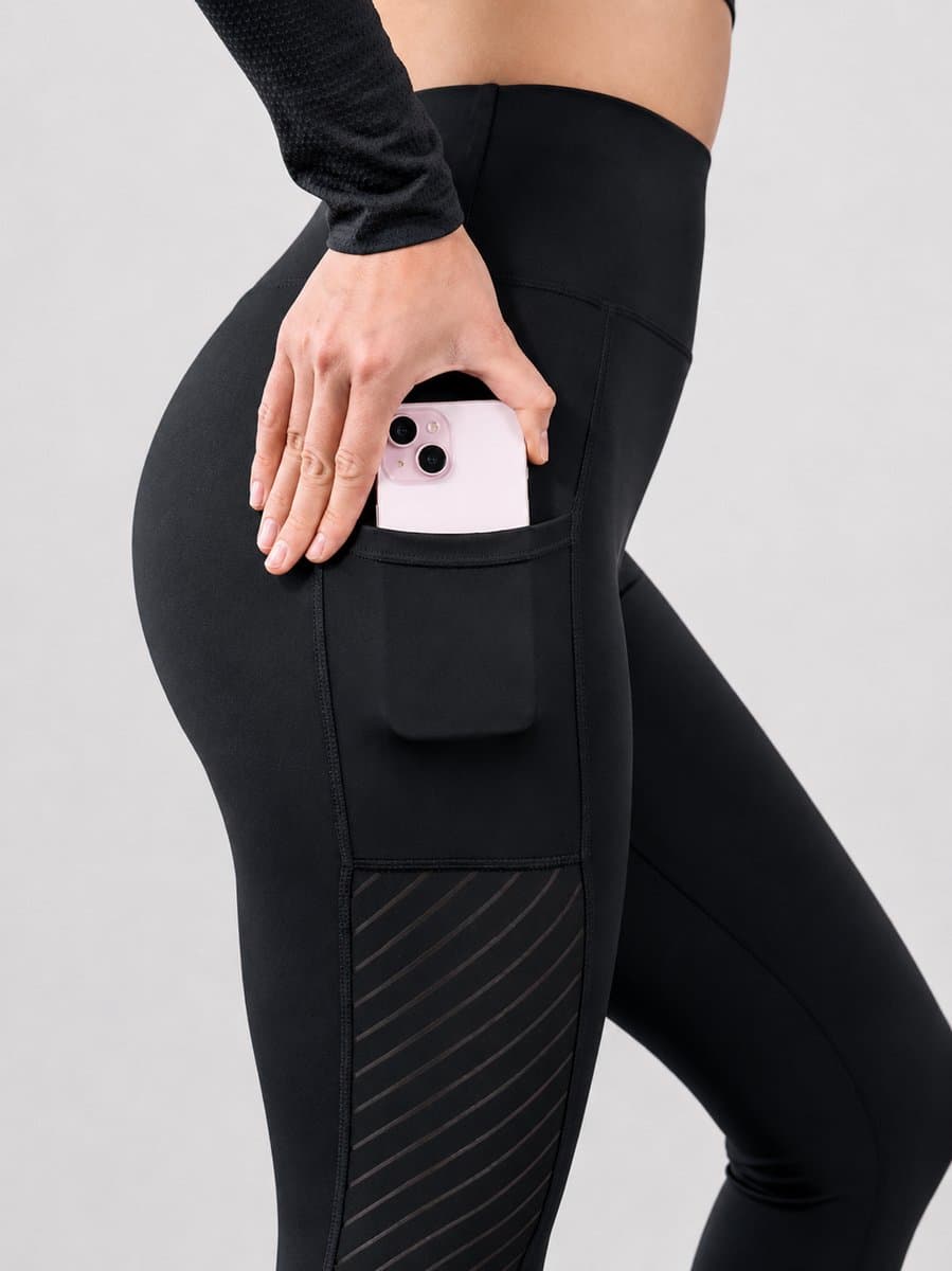 SparkNine Novaflex sportlegging dames - stijlvol & ademend - met zakken - M - zwart - mesh panelen - elastisch - squatproof