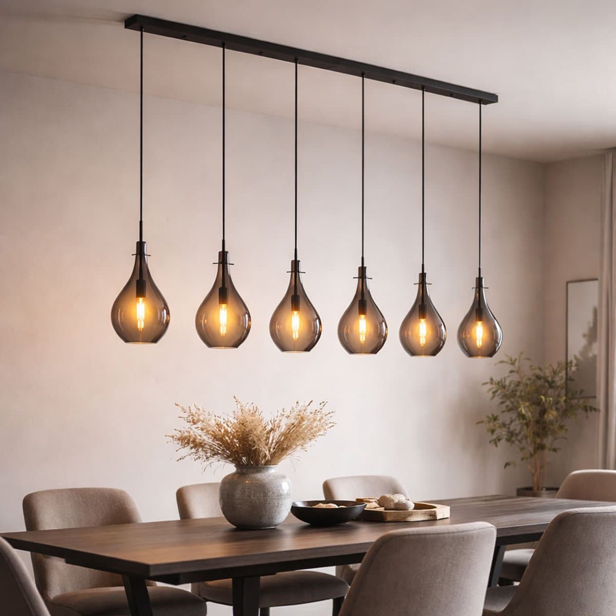 Globo - hanglamp - Oskus - zwart - glas smoke glas - grote eettafellamp - E14 - 15574-6H