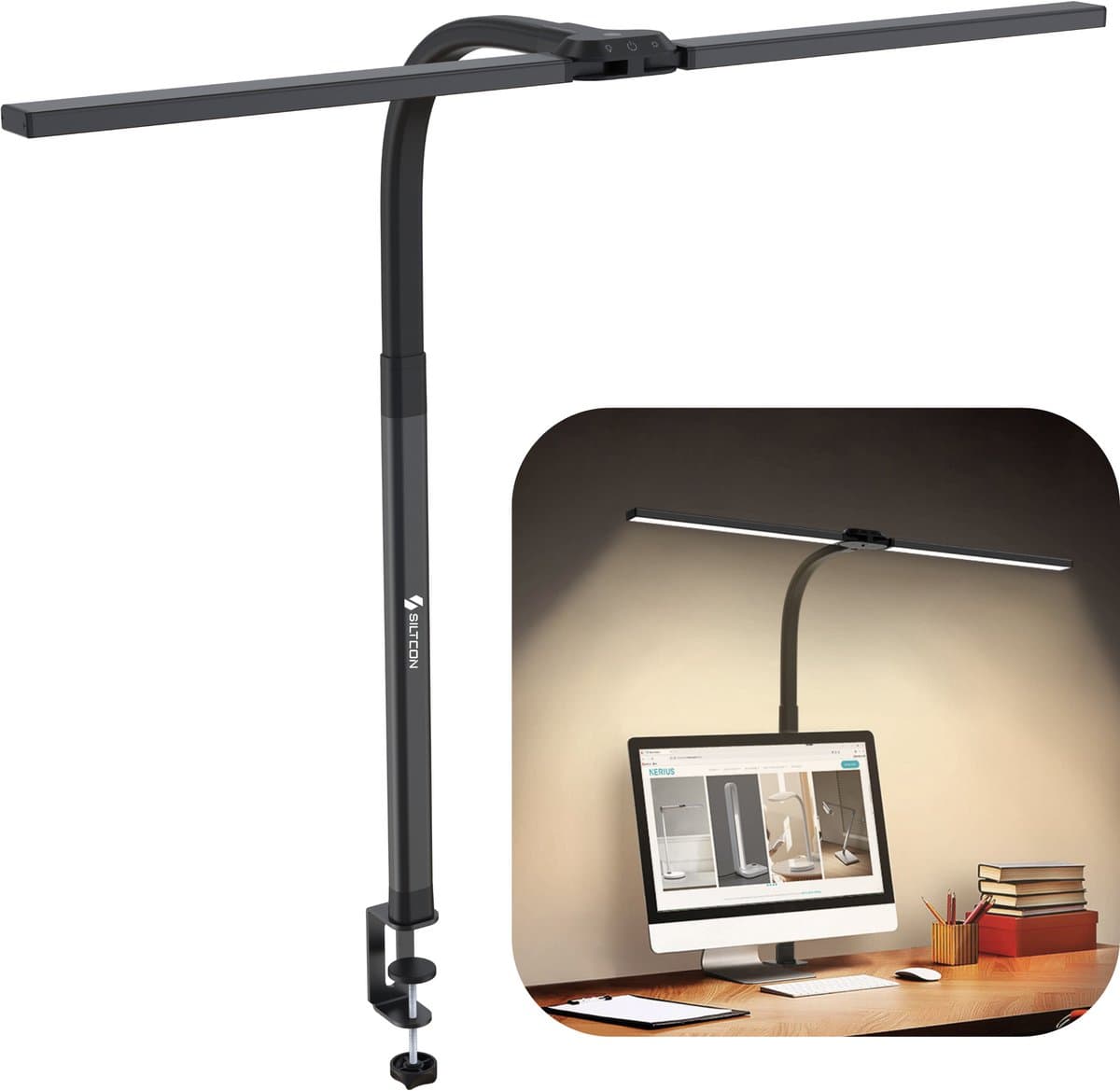 Siltcon® Bureaulamp – Bureau lamp LED Dimbaar – Bureaulamp met Klem – Tafellamp – Hobbylamp - Klemlamp - Afstandsbediening - Touch Screen- 2.700 K tot 6.500 K - Premium Staal