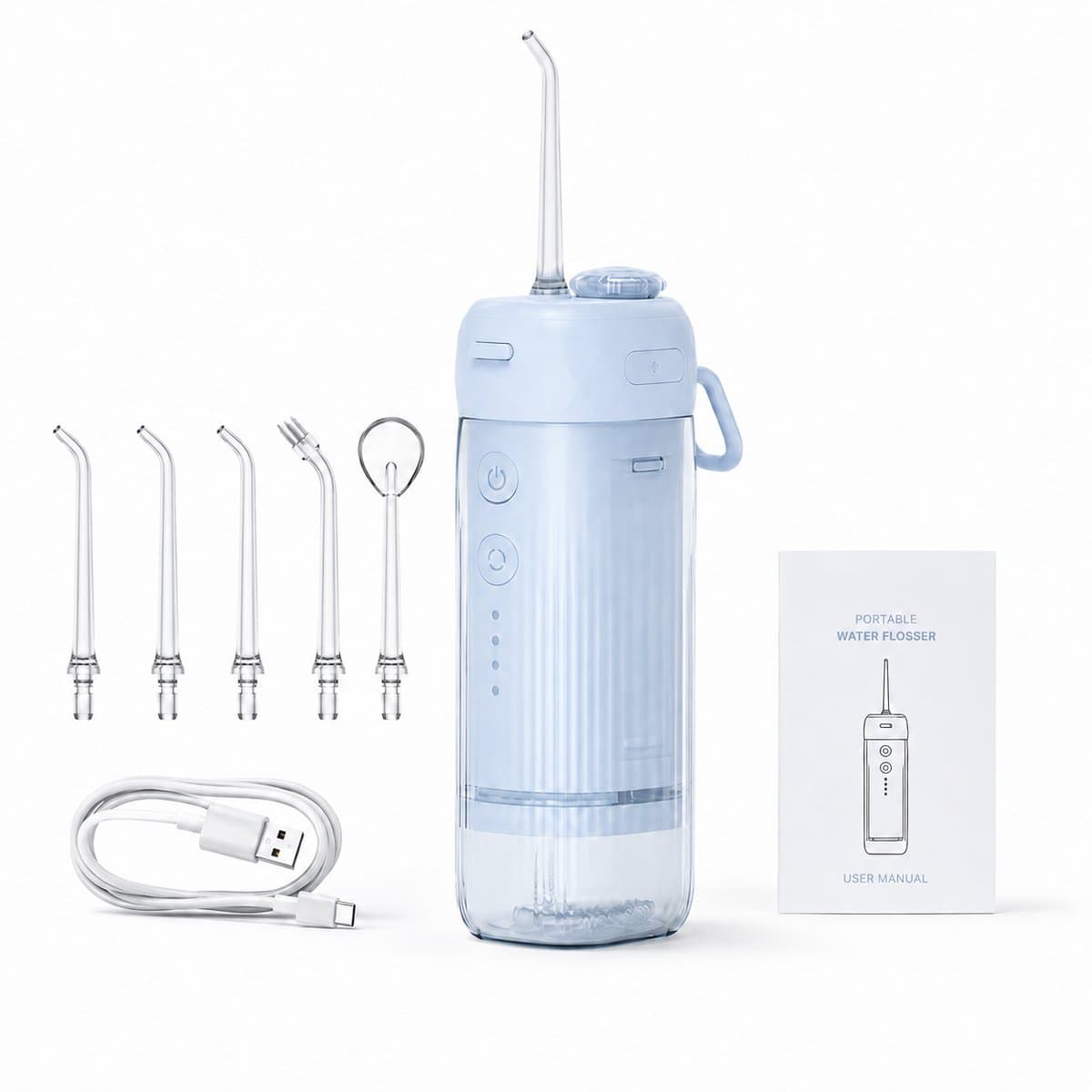 Gloovon® - Waterflosser - Monddouche - Flosapparaat - Uitschuifbaar & Afneembaar Waterreservoir - Draadloos & Oplaadbaar - 4 Standen - IPX7 Waterdicht - Blauw