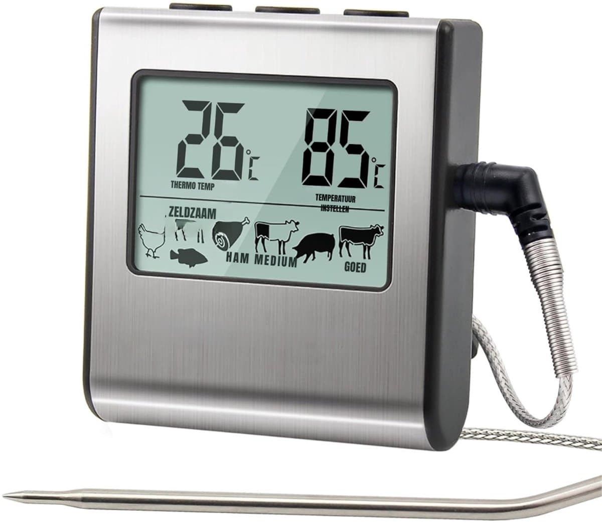 QIN® Thermometer Koken - Thermometer Bbq - Thermometer Vlees - Grijs - 8cm x 7cm x 2cm