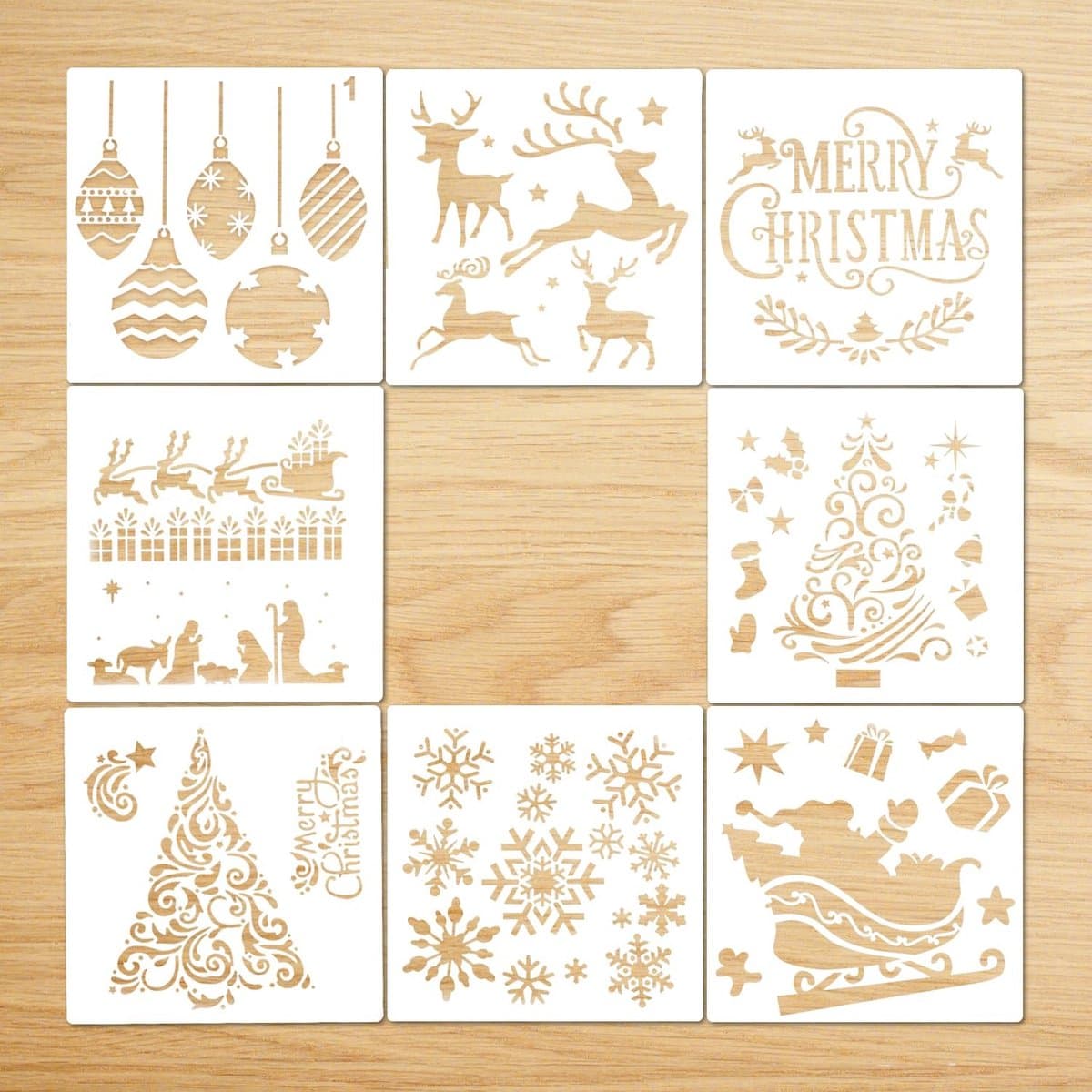 Dailygoods- Kerst Stencils 8 Stuks - Sjablonen voor Schilderen - Herbruikbaar en Wasbaar - 13 x 13cm - Patronen voor DIY Decoratie - Flexibel en Duurzaam