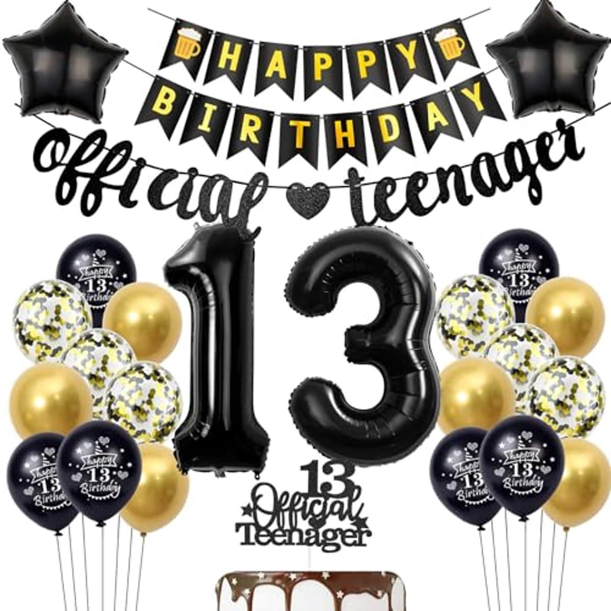 Verjaardag Versiering - Feestpakket Tieners - Jubileum Vieren - Compleet Decoratiepakket - 32 Inch Ballonnen - Zwart Goud