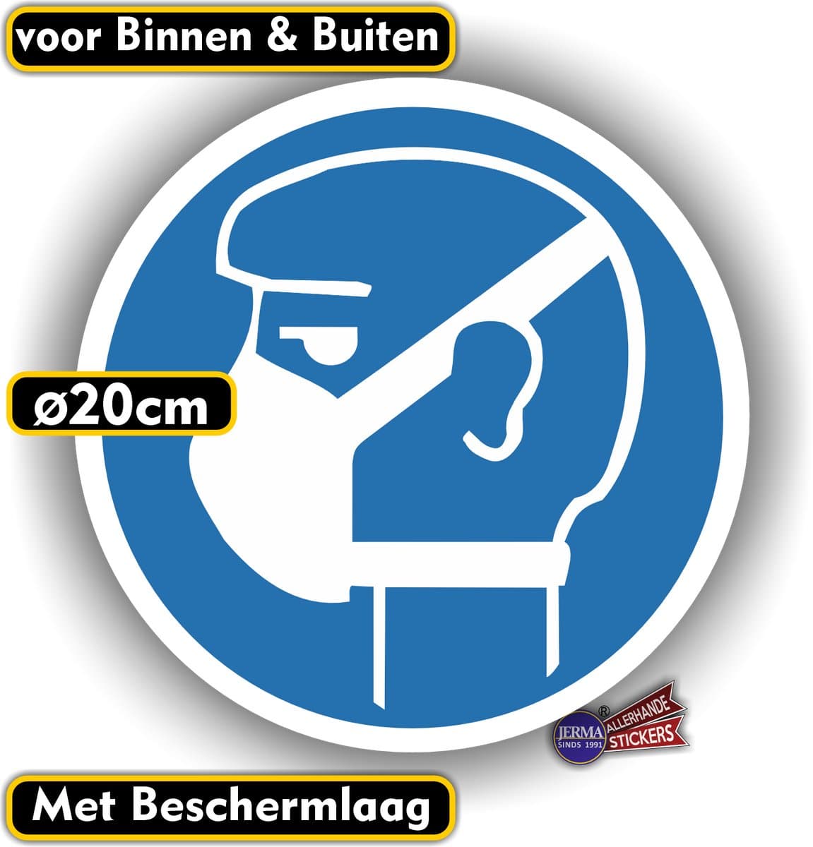 Jerma - Stofmasker - Mondmasker - Sticker - Ø20 cm - ISO norm - Krasbestendig - Weerbestendig - Vinyl