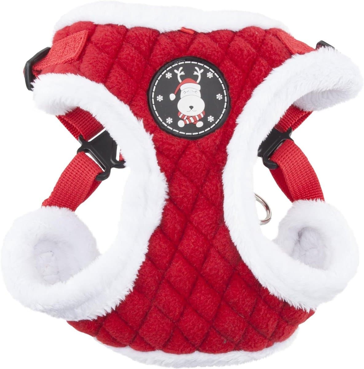 Honden Kerst Tuigje - Hondenharnas Kerst - Comfortabel Wandelen - Zachte Vlies Voering - Maat Medium - Rood