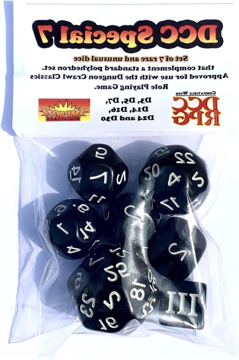 RPG Dobbelstenen - Zeldzame Dobbelstenen - Tabletop Rollenspellen - DCC Special Editie - 7 Delige Set - Zwart