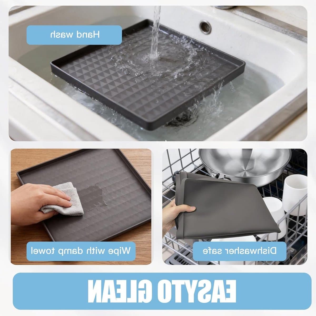Siliconen Koelkastmat 60 x 60 cm Herbruikbare Druppelbak voor Koelkast, Vriezer en Wasmachine, Grijs