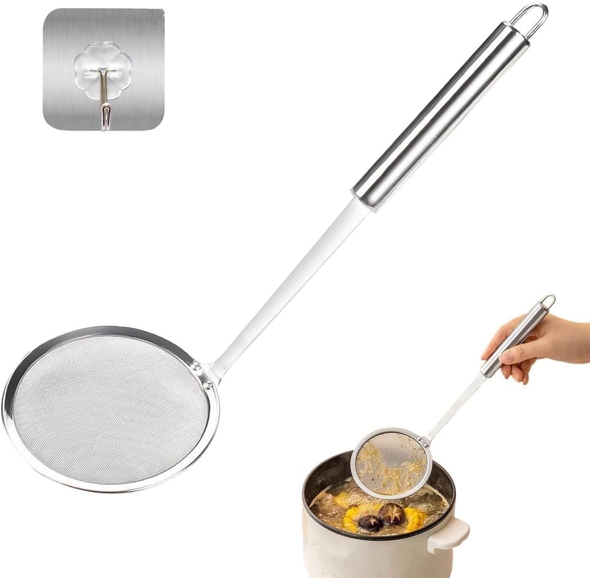 RVS Skimmer van 10 cm voor het zeven van Matcha, meel en schuim - Fijn zeef met 100 mesh en haken