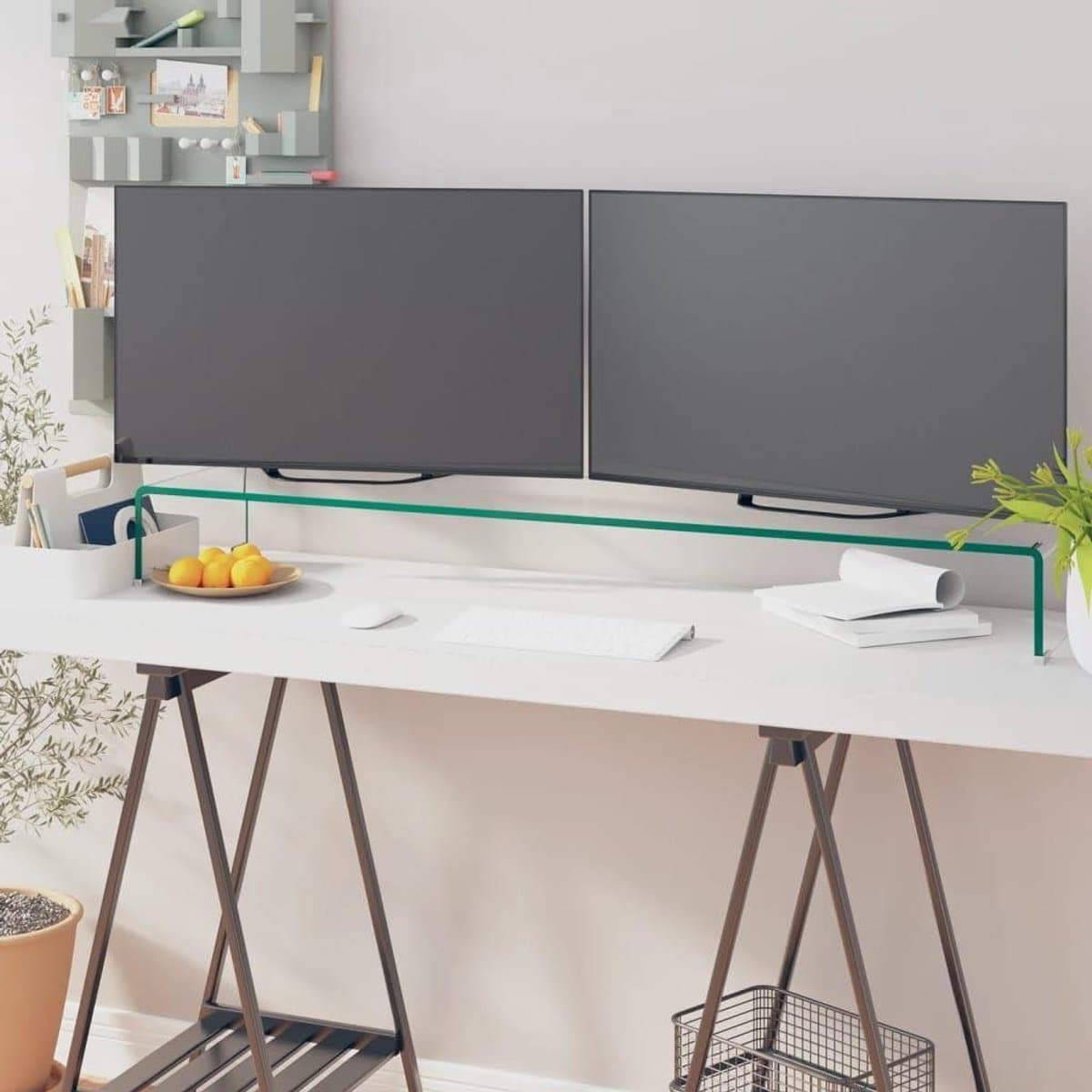 Tv Tafel Glas - Monitor Verhoger - Tv Kijken - Gehard Glas - 110 x 30 x 13 cm - Transparant