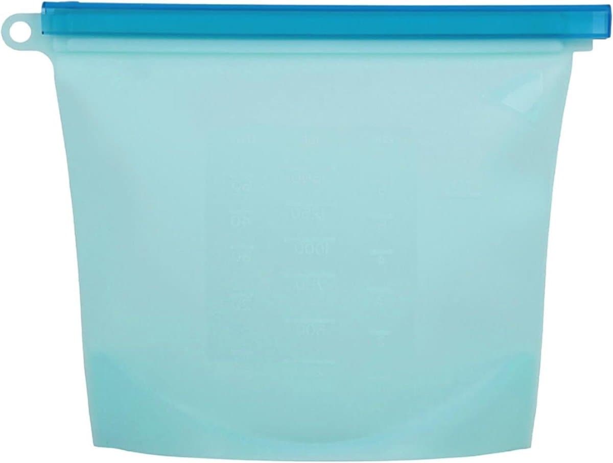 Herbruikbare Diepvrieszakken - Silicone Zakken - Voedsel Bewaren - Dubbele Afdichting Lekvrij - 1000 ml - Blauw