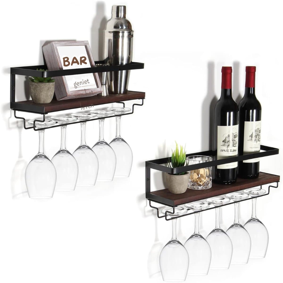 RUX® Wijnrek Muur - Wijnrek - Wijnrekken - Zwart - ‎12cm x 43cm x 13cm