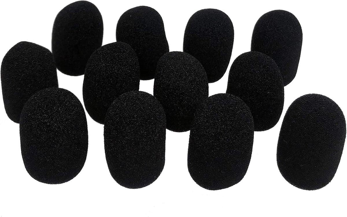 Microfoon Windschermen - Revers Headset - Ruis Verminderen - Effectieve Geluidsfiltering - 12 Stuks - Zwart