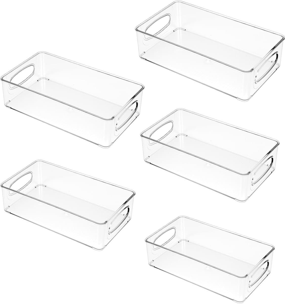 Set van 5 Stapelbare Opbergdozen voor de Koelkast - Transparante Organizers voor Groenten, Voedsel en Keukenopslag