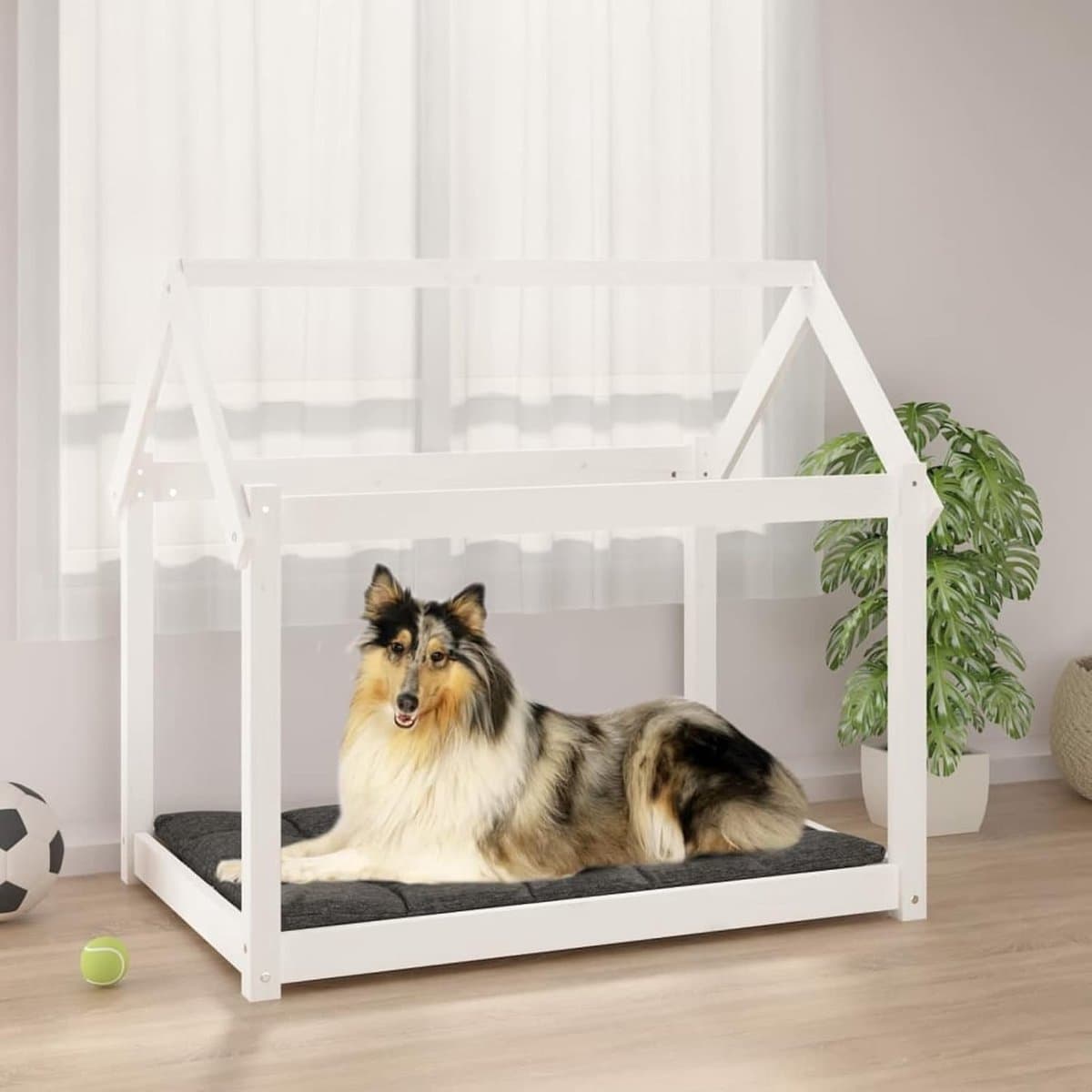 Honden Huis - Hondenmand Huisje - Binnen Gebruik - Massief Vurenhout - 101x70x90 cm - Wit