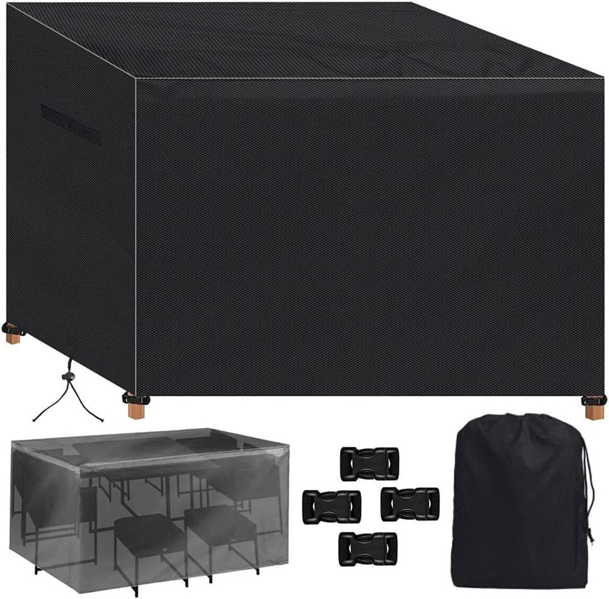 Beschermhoes Tuinmeubelen - Afdekhoes Tafel - Meubels Beschermen - Waterdicht Ademend - 210 x 140 x 80 cm - Zwart