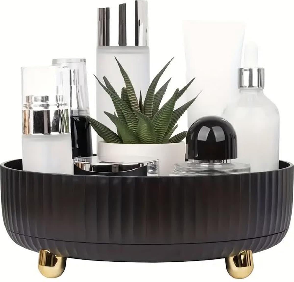 360° Roterende Parfum/Cosmetica Organizer - Make-Up Opberger - Badkamer/Keukenorganizer - Multifunctioneel - Lazy Susan - 360 Graden Draaibaar - Zwart & Goud - SMALL