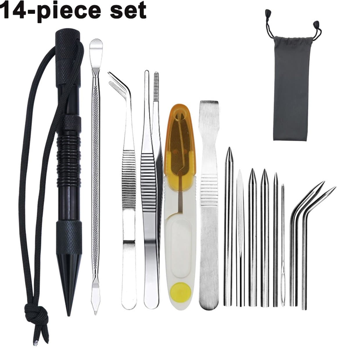 Gigicial Paracord Naald - Paracord Accessoires - 14-In-1 Pakket/Gemakkelijk Te Gebruiken/Roestvrij Staal - 1 Set - Algemeen Gebruik+Zwart