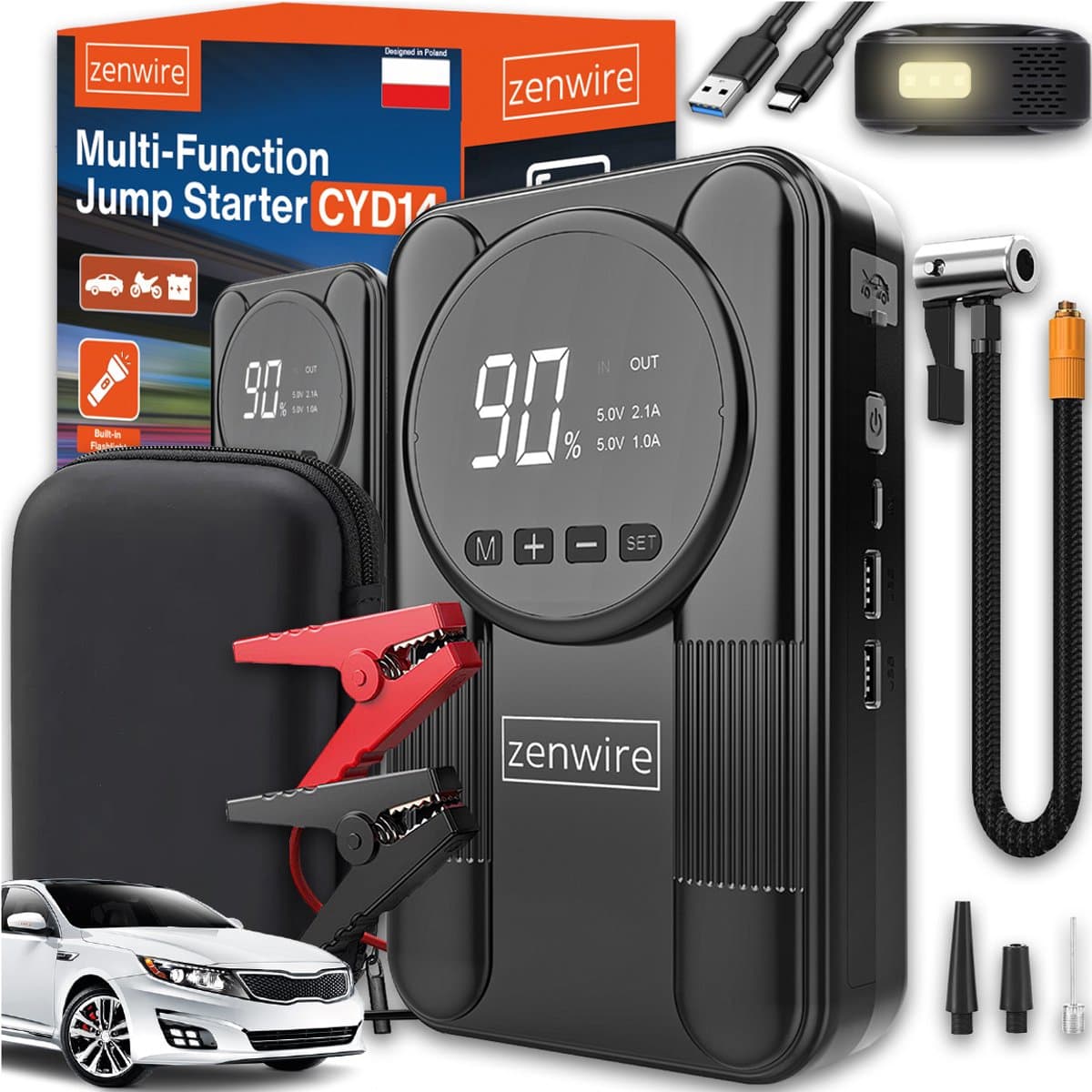 Zenwire CYD14 - Jumpstarter - Auto Accu Booster 2000A - Luchtcompressor 150 PSI - Powerbank 12000 mAh