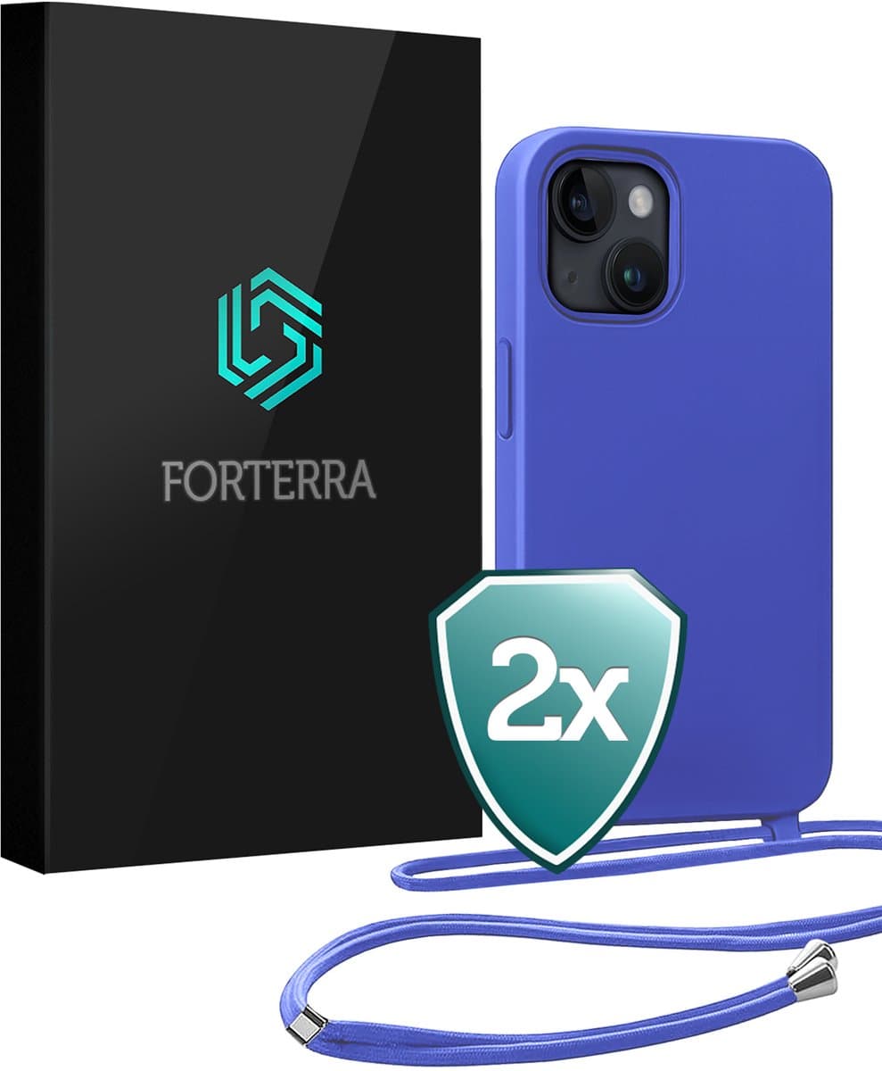 Hoesje Geschikt voor iPhone 13 Mini Case Siliconen Hoes Met Koord - Hoes Geschikt voor iPhone 13 Mini Met Telefoonkoord Hoesje Backcover - Felblauw - 2 PACK