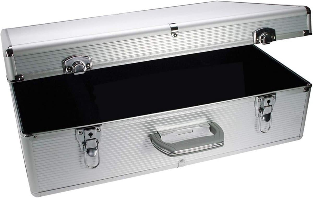 Opbergsysteem Aluminium Koffer - Media Opslag Box - CD DVD Bescherming - Afsluitbaar Stevig Slot - 54x19x42 cm - Zilver
