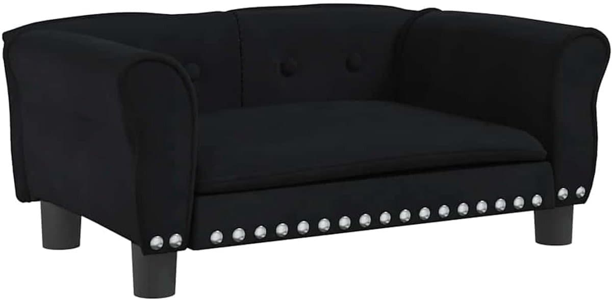 Luxe Hondenmand Sofa Zwart - Comfortabel Velours Huisdierenbed voor Kleine Honden - 70x45x30 cm