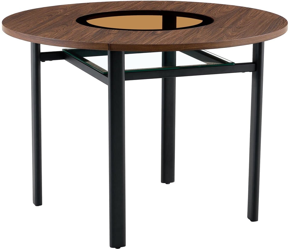 Merax Ronde Eettafel 100 Cm Met Glasinleg En Glazen Onderblad Bruin Met Zwart Metalen Onderstel Voor 2 Tot 4 Mensen