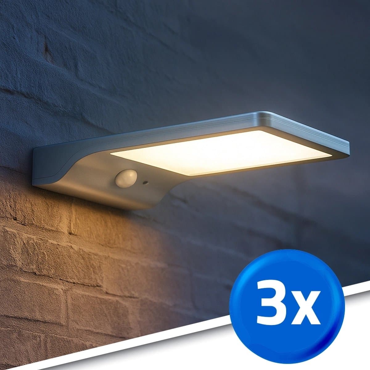Solar wandlamp buiten 'Slim' - Zilver - Set van 3 stuks - 250 lumen - Warm wit (3000K) - IP44 - Buitenlamp met bewegingsmelder - Tuinverlichting op zonne-energie