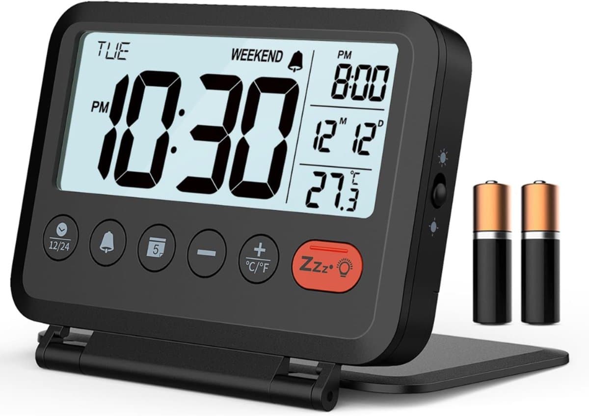 RONN® Dementieklok – Digitale Klok met Alarmfunctie – Kalenderklok met Digitale Wekker - ‎Zwart - 11cm x 4cm x 9cm ; 127g