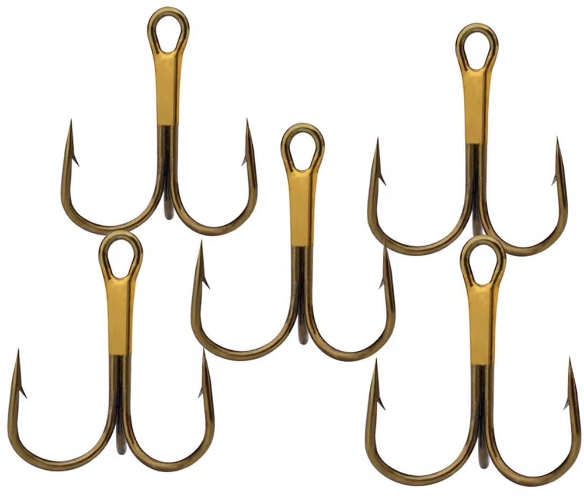 10x Dreg Maat 8 - Bronskleurig - Sterke Treble Hooks - Kunstaas Onderdelen - Voor Roofvis / Snoek - Dreggen Vissen