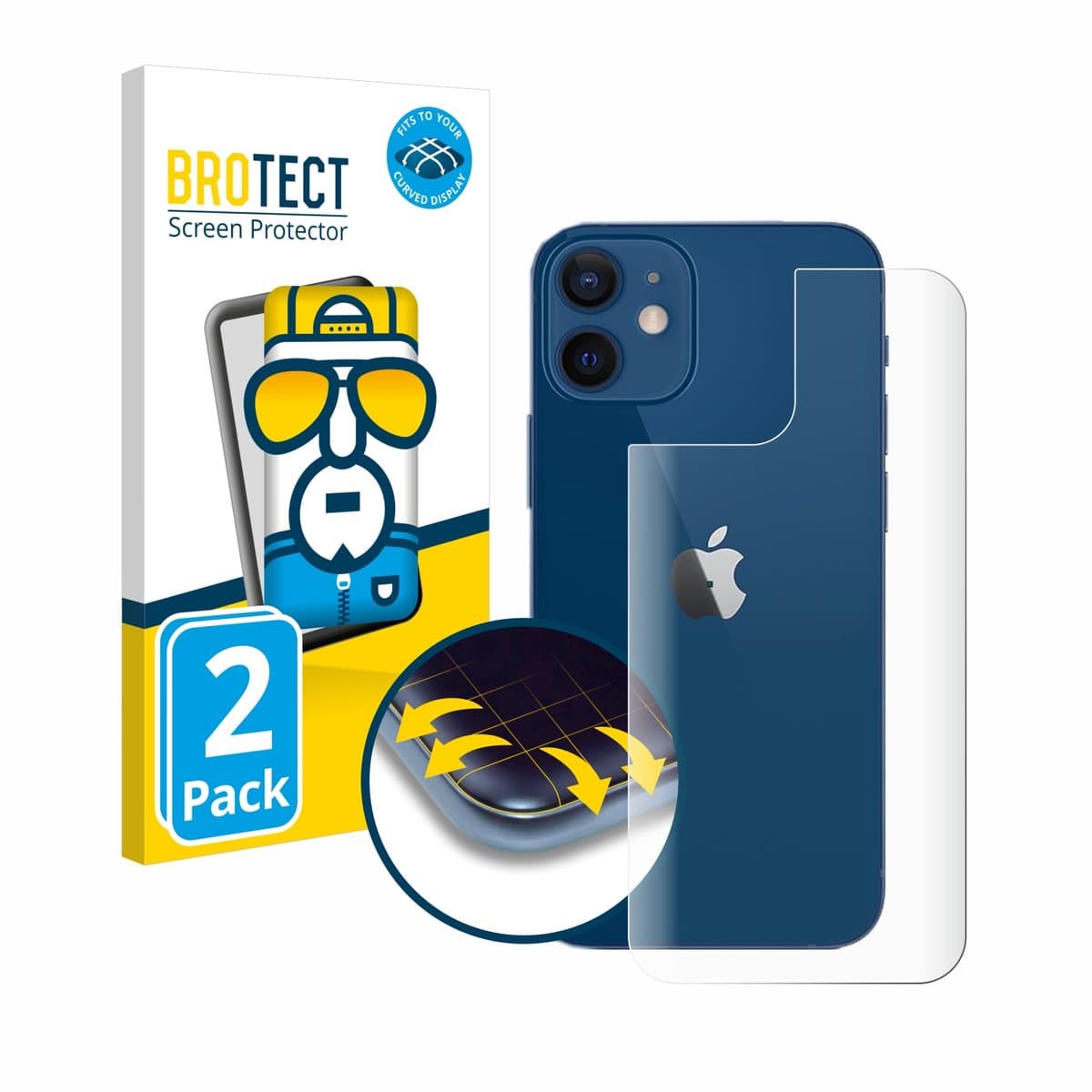 BROTECT - Screenprotector voor Apple iPhone 12 / 12 Pro (Achterkant) - Folie Beschermfolie transparant volledig dekking - 2 Stuks