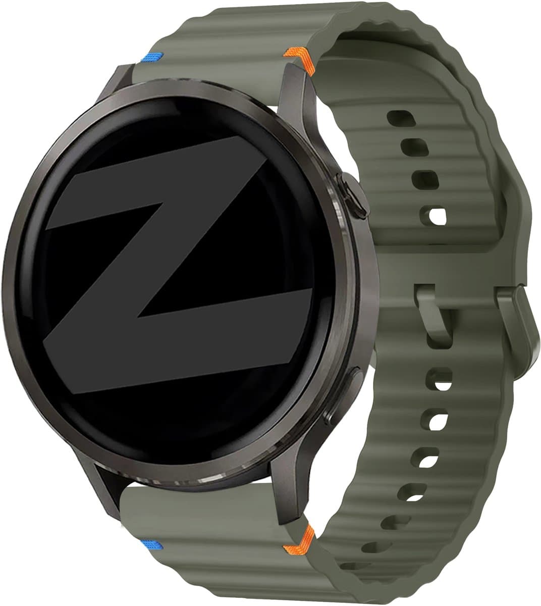 Bandz Siliconen 'Wave' bandje geschikt voor Garmin Vivoactive 6 / 5 / 3 / Vivomove / 3 / HR / Style / Luxe / Sport / Trend / Forerunner 645 / 570 / 245 / 165 / 55 / Venu / SQ / SQ2 / 2 Plus / Approach S12 / S40 / S42 - Legergroen