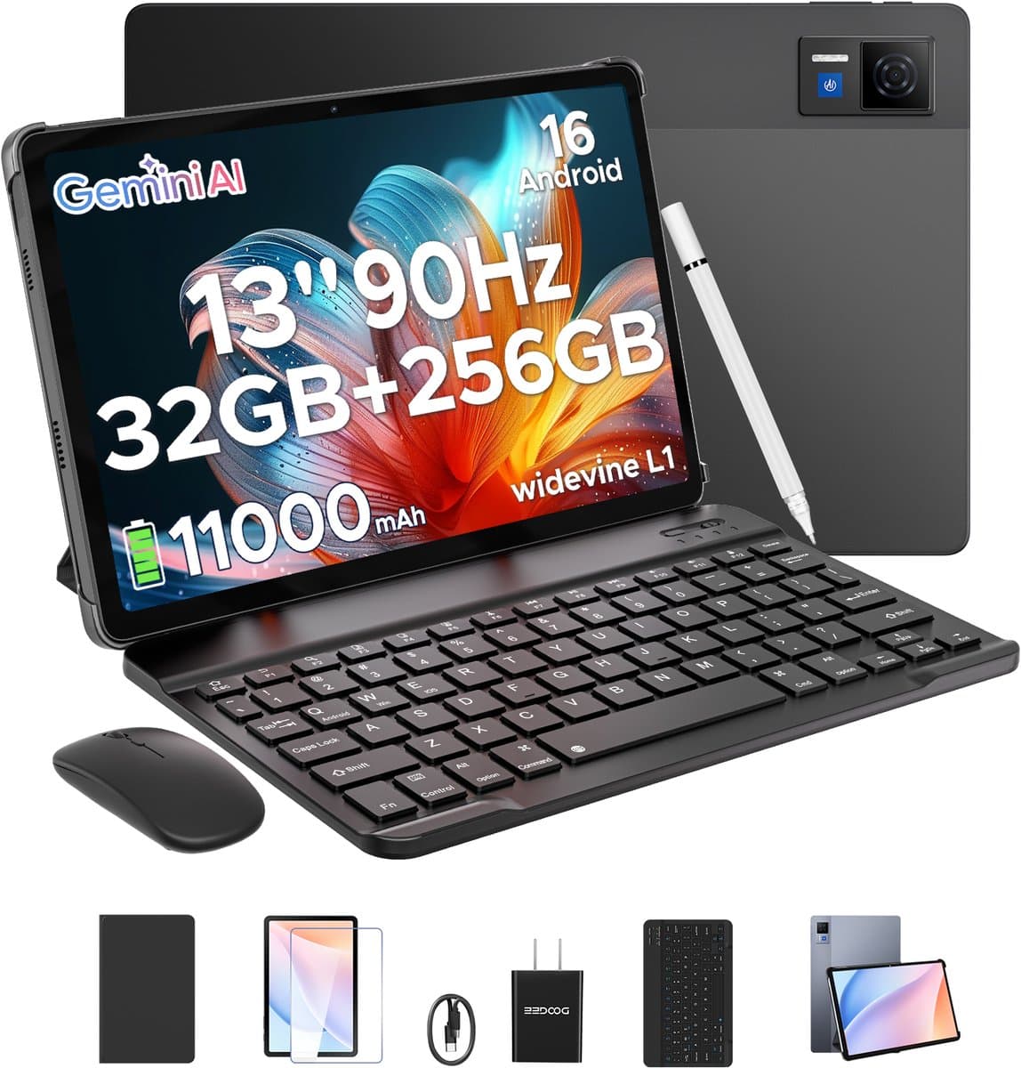 DOOGEE U13 VIP - Android Tablet - gaming tablet - 13 inch - met toetsenbord/gamepad/muis- 32GB RAN + 256GB ROM /2TB - 11000mAh - vier speakers -13MP + 5MP camera - octa core - 2.4G+5G Wifi - Bluetooth 5.0 - Face ID
