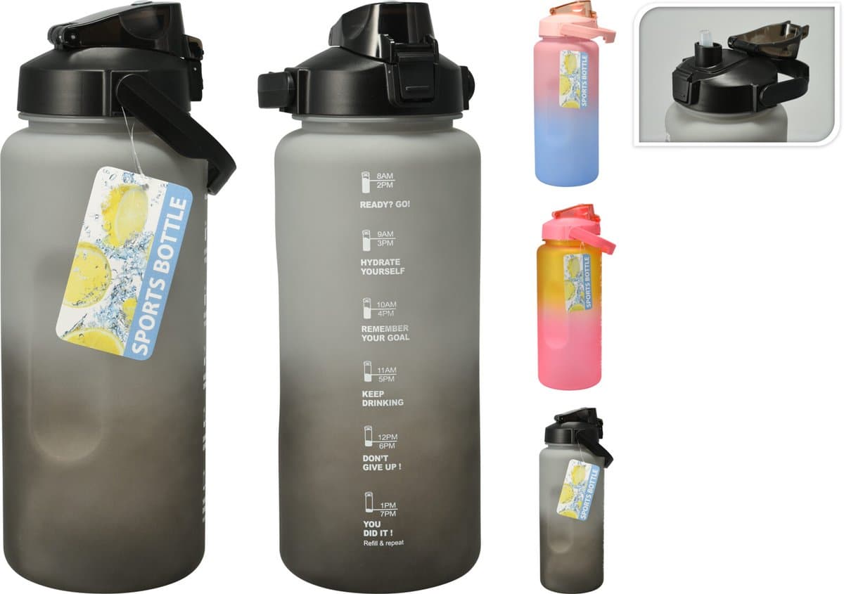 Koopman - Drinkfles - 2L - Motiverende Maataanduiding - Sportieve Bidon - Ergonomische Handgreep
